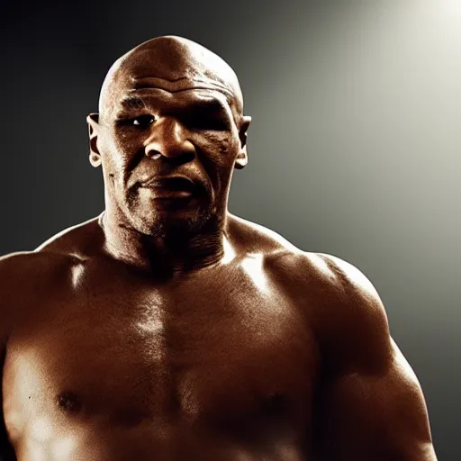 Image similar to a still of mike tyson, cinematic, 4 k, god rays through fog