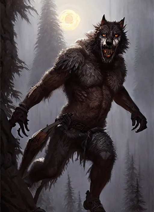 Image similar to rugged werewolf, dnd, fantasy oil _ painting _ unreal _ 5 _ daz. _ rpg _ extremely _ detailed _ artgerm _ greg rutkowski