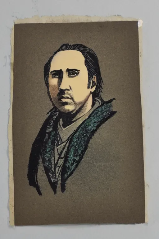 Image similar to Portrait of Nicholas Cage, Japanese coloured woodblock print