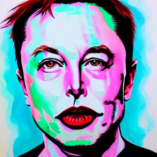 Image similar to Elon Musk painted in the style of Harumi Hironaka