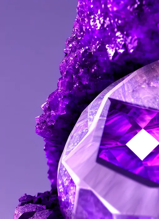 Prompt: perfume bottle in a purple geode cave, up close shot, sharp focus, global illumination, radiant light, alexandre ferra white mecha, irakli nadar, octane highly render, 4 k, ultra hd,