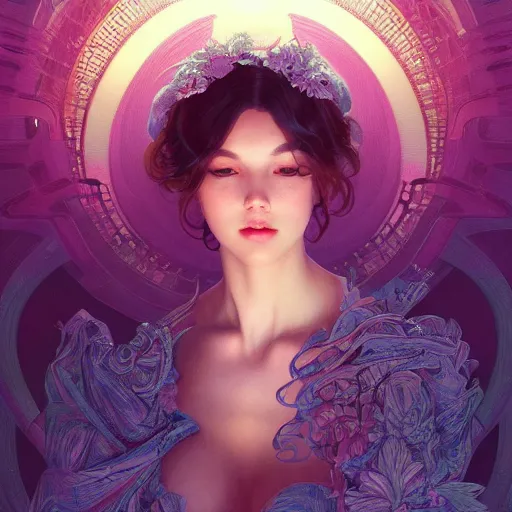 Image similar to !dream beautiful young girl vaporwave aesthetic, synthwave, intricate, elegant, highly detailed, digital painting, artstation, concept art, smooth, sharp focus, illustration, art by artgerm and greg rutkowski and alphonse mucha 800t