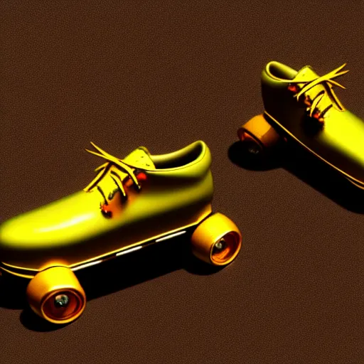 Image similar to a pair of golden roller skates, digital illustration, detailed, 8 k, artstation, detailed and intricate, 8 k resolution, hyperrealistic, octane render, cinematic 9