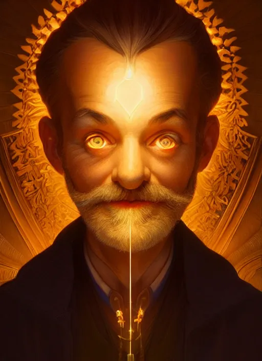 Image similar to symmetry portrait of geppetto from pinocchio, glowing lights, intricate, elegant, highly detailed, digital painting, artstation, concept art, smooth, sharp focus, illustration, art by artgerm and greg rutkowski and alphonse mucha