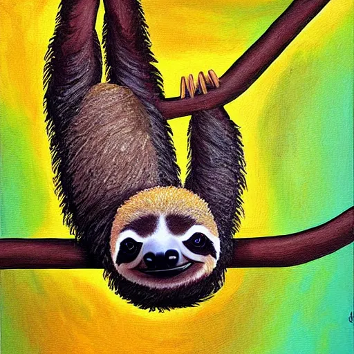 Prompt: a cute sloth, tropical, warm colors, bauhaus style painting, award winning
