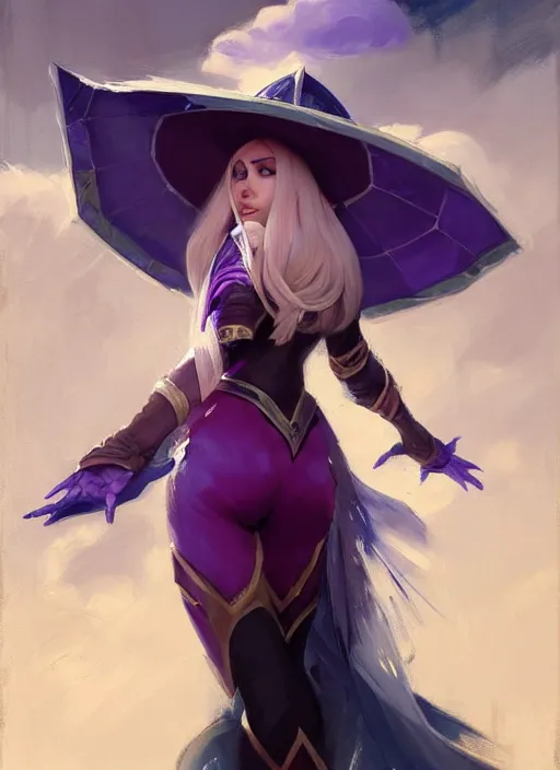 Image similar to portrait of mage Syndra from League of Legends, countryside, calm, fantasy character portrait, dynamic pose, above view, sunny day, thunder clouds in the sky, artwork by Jeremy Lipkin and Giuseppe Dangelico Pino and Michael Garmash and Rob Rey, very coherent asymmetrical artwork, sharp edges, perfect face, simple form, 100mm