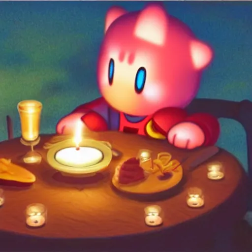 Image similar to kirby romantic dinner, candlelight