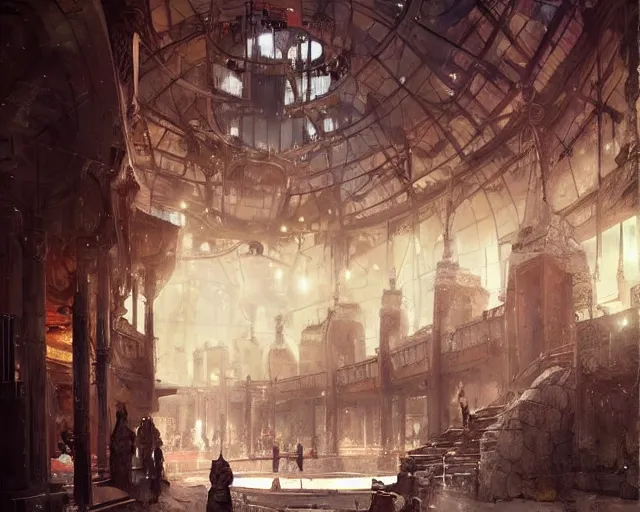 Image similar to a mall in the style of early medieval vikings, art by greg rutkowski and artgerma, stunning concept art, interior design architecture