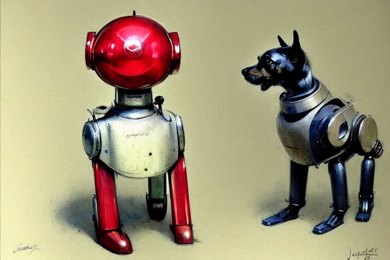 Image similar to guard ( ( ( ( ( 1 9 5 0 s retro future robot android dog. muted colors. ) ) ) ) ) by jean baptiste monge!!!!!!!!!!!!!!!!!!!!!!!!! chrome red