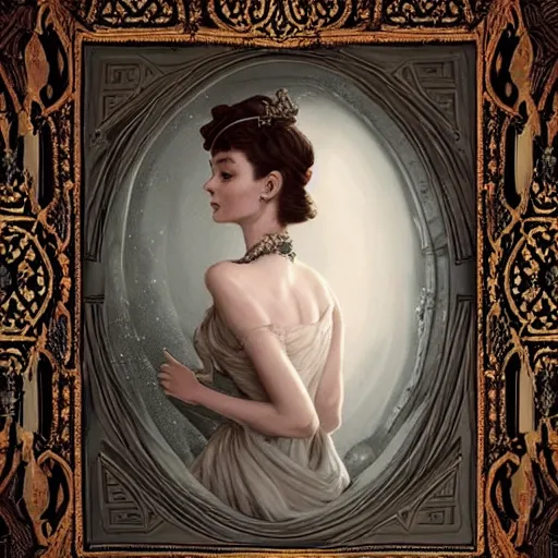 Prompt: audrey hepburn in an epic victorian novel, inside an ornate castle, intricate, elegant, highly detailed, digital painting, artstation, matte, illustration, art by artgerm, greg rutkowski, loish, rhads, ferdinand knab, makoto shinkai, lois van baarle, ilya kuvshinov, rossdraws, tom bagshaw