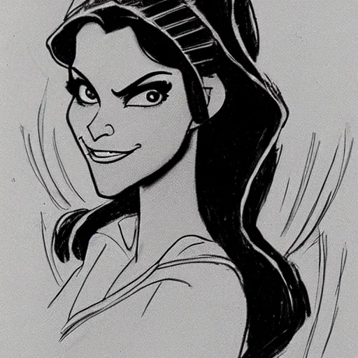 Image similar to milt kahl sketch of princess padme from star wars episode 3 with hair tendrils