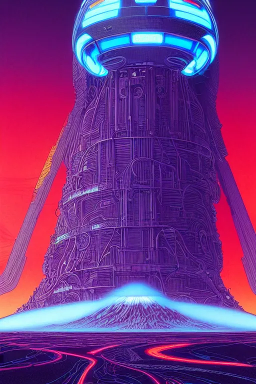 Prompt: artwork by kilian eng and toshi yoshida and franklin booth showing a futuristic powerstation!! in front of a ( ( exploding volcano ) ), in the style of tron, vintage scifi, high details, dramatic lightning,, 8 k