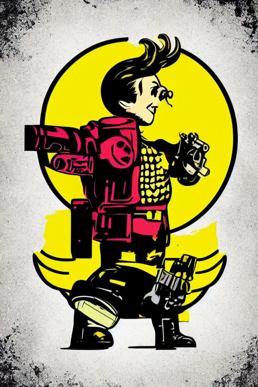 Image similar to fallout 7 6 retro futurist illustration art by butcher billy, sticker, colorful, illustration, highly detailed, simple, smooth and clean vector curves, no jagged lines, vector art, smooth andy warhol style