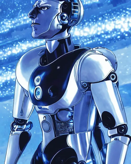 Image similar to portrait of vladimir putin as a robot, cybernetic enhancements, art by makoto shinkai and alan bean, yukito kishiro