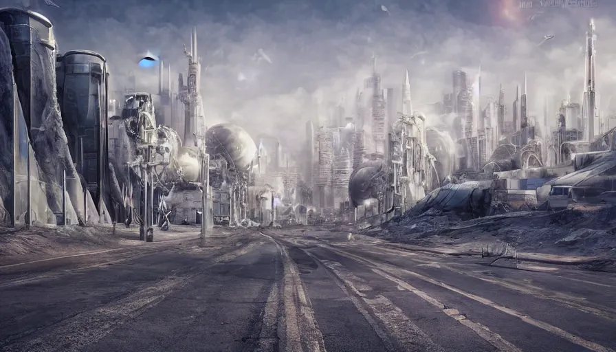 Image similar to moonwalker photo, city art of futuristic city street on the moon, a detailed image of a future norilsk base, street moon landscape, 8 k