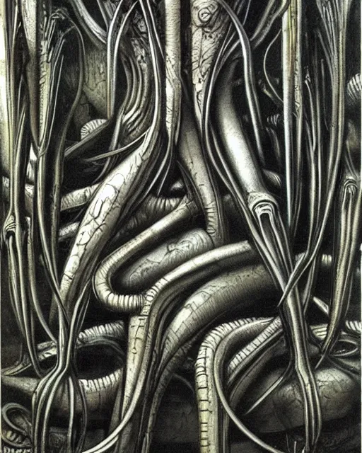 Image similar to artwork by hr giger