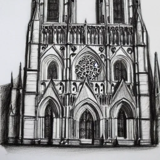 Image similar to gothic cathedral, black and white pencil drawing