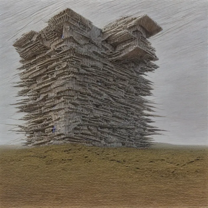 Image similar to a building in a landscape, by peter gric