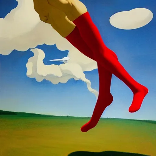 Prompt: Giant socks fly through the air, as a tornado approaches, by Takashi Murakami, Edward Hopper, Bo Bartlett, and Cynthia Sheppard, Artstation