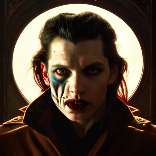 Prompt: portrait painting of joseph quinn eddie munson as a vampire, ultra realistic, concept art, intricate details, eerie, highly detailed, photorealistic, octane render, 8 k, unreal engine. art by artgerm and greg rutkowski and charlie bowater and magali villeneuve and alphonse mucha