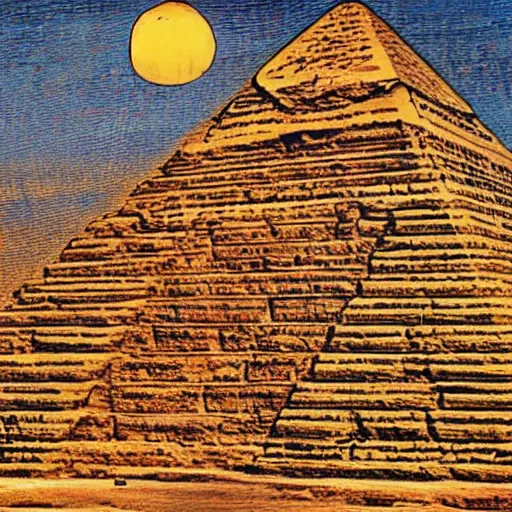 Prompt: ufo over pyramids, egyptian painting