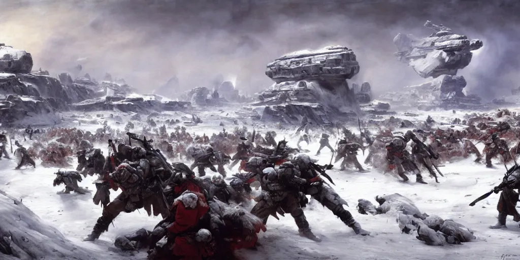 Image similar to the battle of hoth painted by jan matejko and grzegorz rutkowski. oil on canvas, sharp focus, cinematic atmosphere, detailed and intricate, perfect anatomy, detailed and intricate environment and characters