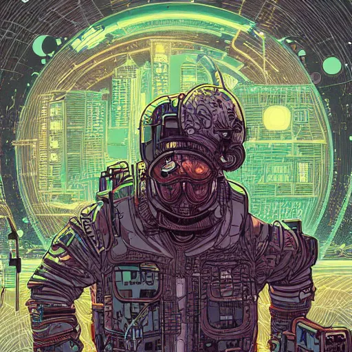 Image similar to stunningly intricate illustration of a cyberpunk explorer with active camo, highly detailed, midnight, by josan gonzalez, victo ngai, moebius, laurie greasley