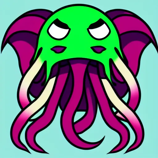 Image similar to cthulhu as hello emoji, telegram sticker design, flat design, glossy design, white outline.