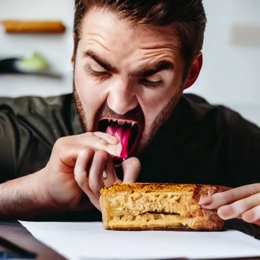 Image similar to man taking a bite out of an a 4 piece of paper