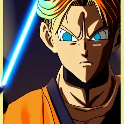 Image similar to Obi-Wan Kenobi as an anime character from Dragon Ball Z. Beautiful. 4K.