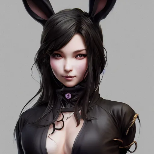 Prompt: sage ( valorant ), wearing a bunny suit, cg animation, riot entertainment, arcane, long ponytail black hair, realistic, character select portrait, ultrafine hyperrealistic detailed face illustration by kim jung gi, by artgerm, greg rutkowski, alphonse mucha, 3 d, pixiv, full body