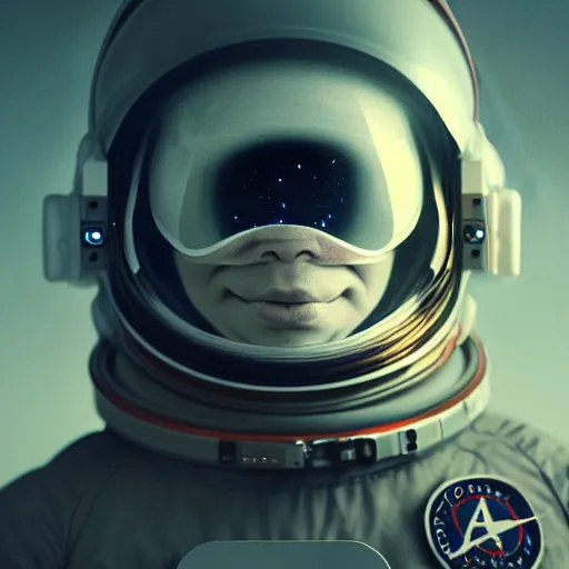 Prompt: Portrait of an astronaut, highly detailed, ominous vibe, smoke, octane render, cgsociety, artstation, trending on ArtStation, by Marie Magny