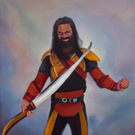 Image similar to Oil painting of a Klingon warrior wielding a Bat'Leth.