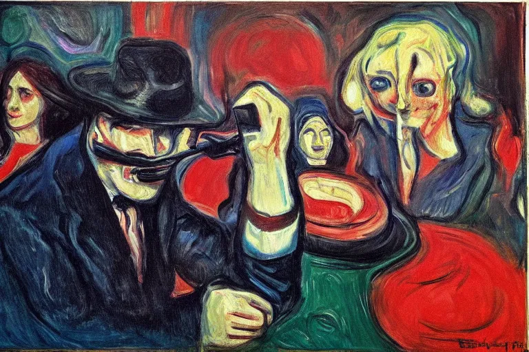 Image similar to its like russian roulette, when your placin, your bet, art by edvard munch. so don't be upset when your broke and your done, art by robert hickox. canvas art, dark ambient, image elegant. acrylic art, trending on artstation