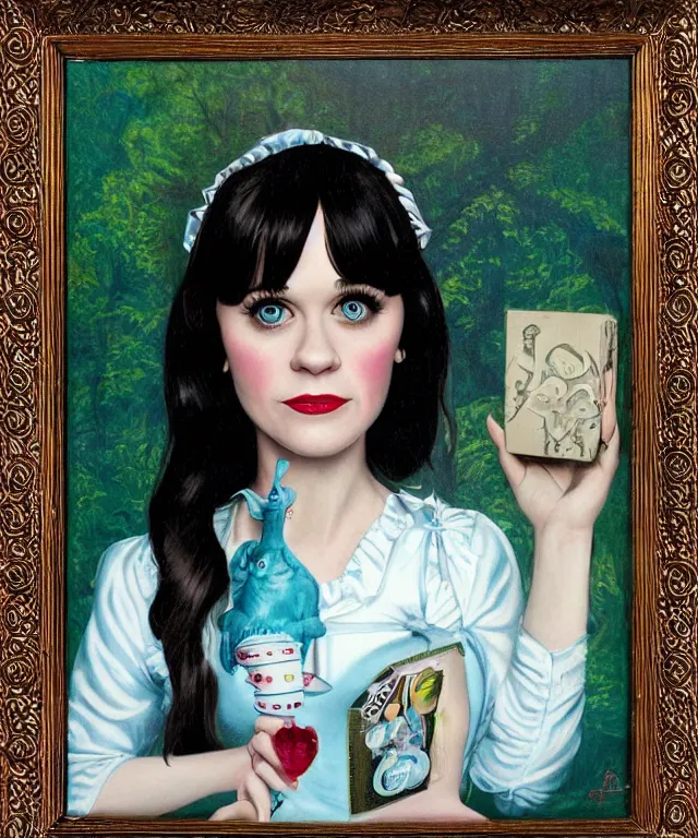 Image similar to portrait of Zooey Deschanel in wonderland, lowbrow painting by Mark Ryden