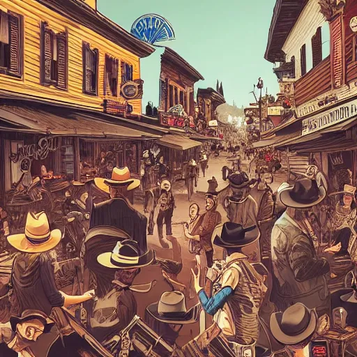 Prompt: old western town, extremely detailed, sharp focus, wide view, full body shot, smooth, digital illustration, by james jean, by rossdraws, frank franzzeta, sakimichan, mcbess
