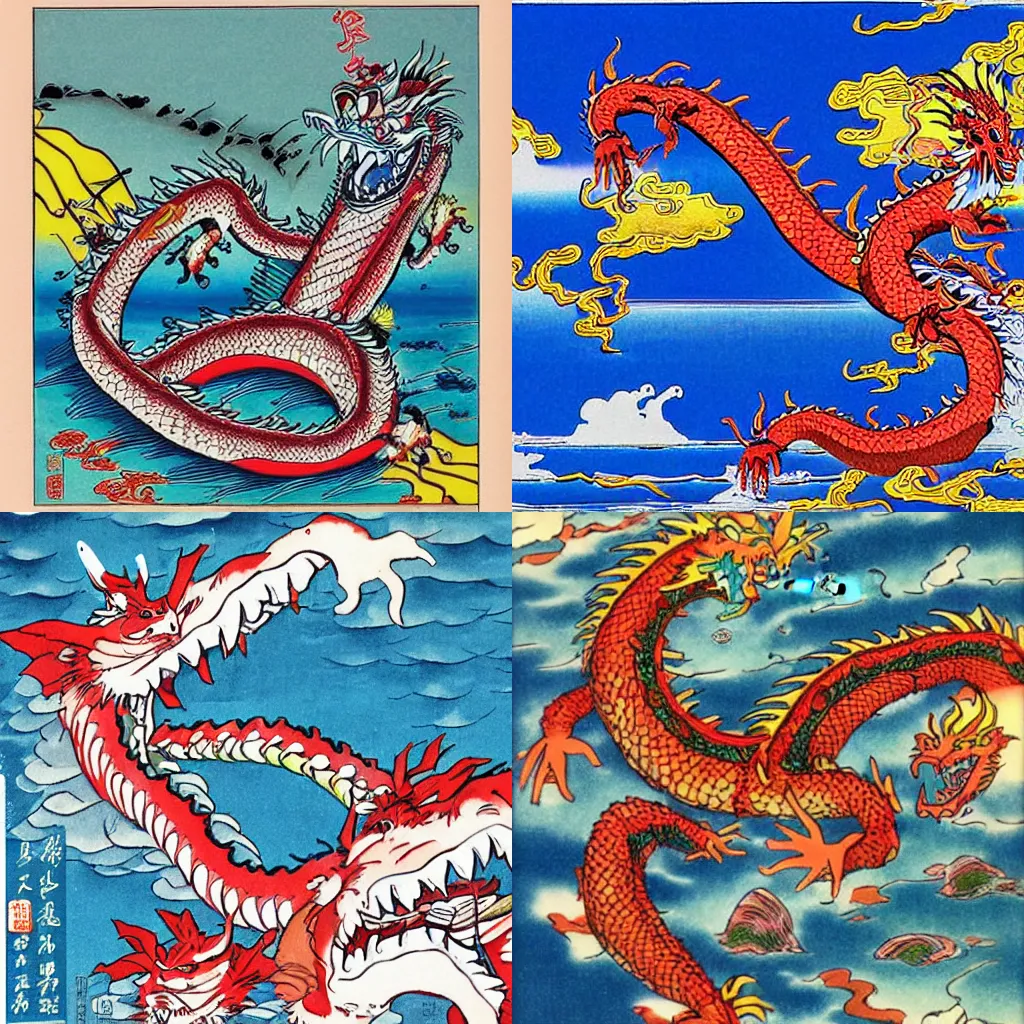 Prompt: \'a cartoon of a Chinese dragon in the sea by Toriyama Akira\'