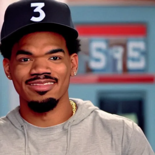 Image similar to a tv still of Chance The Rapper starring as a college student in a 1993 black sitcom