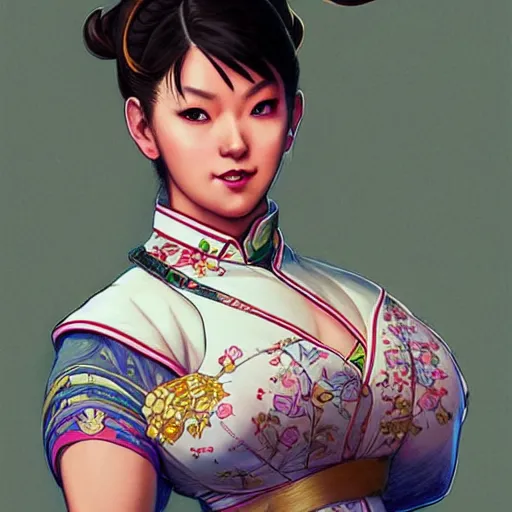 Prompt: Chun Li wearing a qipao, highly detailed, digital painting, artstation, concept art, sharp focus, illustration, cinematic lighting, art by artgerm and greg rutkowski and alphonse mucha