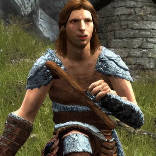 Image similar to Michael cera as scrawny barbarian in Skyrim