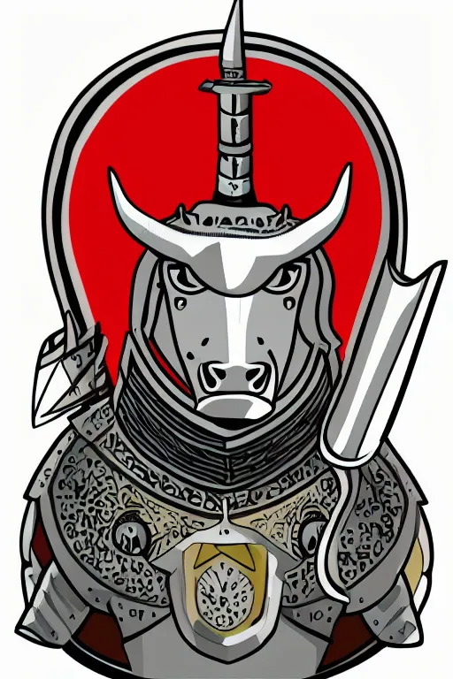 Image similar to Portrait of a bull in a medieval armor, knight, medieval, sticker, colorful, illustration, highly detailed, simple, smooth and clean vector curves, no jagged lines, vector art, smooth