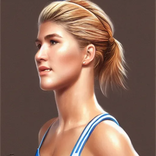 Image similar to eugenie bouchard in the style of stefan kostic, realistic, full body, sharp focus, 8 k high definition, insanely detailed, intricate, elegant, art by stanley lau and artgerm