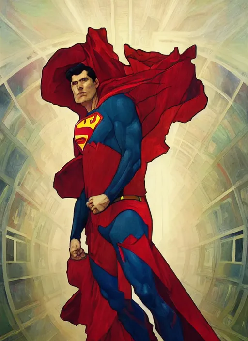 Image similar to symmetry! portrait of superman, red spike aura in motion, floating pieces, painted art by tsuyoshi nagano, greg rutkowski, artgerm, alphonse mucha, spike painting