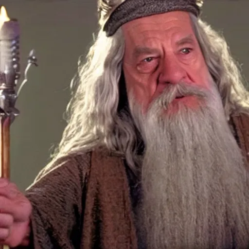 Image similar to a still of Gandalf as the dude from the movie the big Lebowski