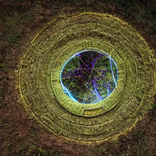 Prompt: a portal to another world, opened in the middle of the field