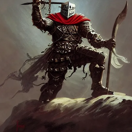 Image similar to knight character portrait by frank frazetta - wearing ornate armor, holding a spear, striking a pose, fantasy, dungeons & dragons, sharp focus, striking, artstation contest winner, detailed