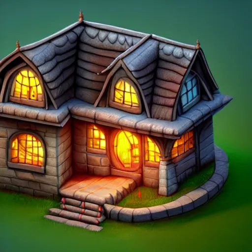 Prompt: Isometric 3D Fantasy Cute House, Smoth 3D Illustration, soft render, Servando Lupini, handpaint texture, Blender, 3DCoat