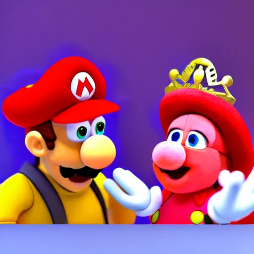 Image similar to A still of Mario and Princess Peach as muppets, photo real, photographic, photograph, artstation, trending, award winning, epic lighting, featured