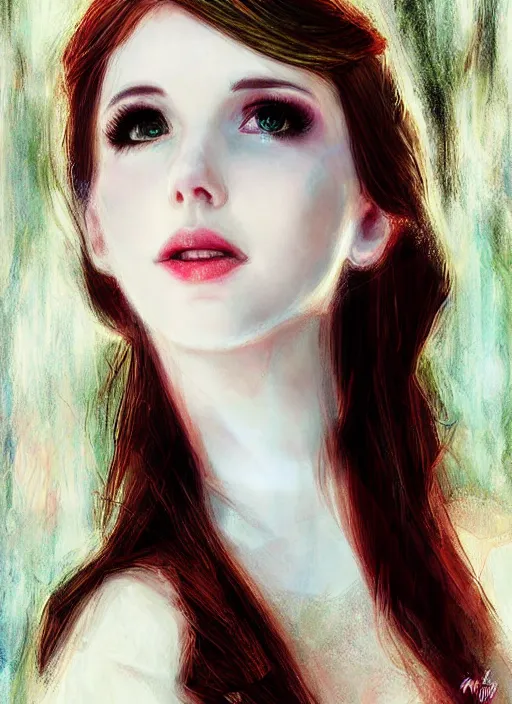 Prompt: of ethereal fantasy, young beautiful Amouranth, elegant, ethereal dreamy light, art by Nicola Samuri