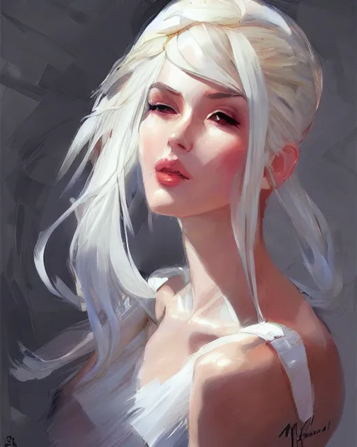 Prompt: elegance with white hair and crown, art by michael garmash and ilya kuvshinov and magali villeneuve, anime, cute - fine - face, pretty face, beautiful bone structure, digital painting, realistic shaded perfect face, artstation, concept art, sharp focus, illustration, ultra detailed, 4 k,